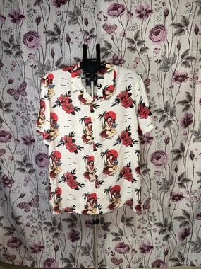 VSTR Hawaiian Shirt Men XL Retro Pin Up Girl Floral Short Sleeve Button Up